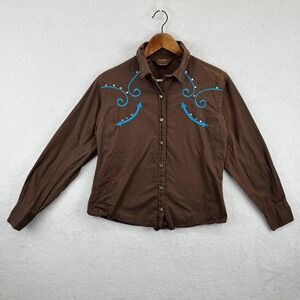 Walls Cowgirl Shirt Womens Medium Brown Western Snap Embroidered Rhinestone
